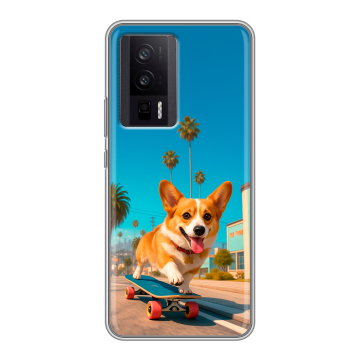 Силиконовый чехол на XIaomi Poco F5 Pro с принтом Корги на скейте