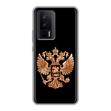 Силиконовый чехол на XIaomi Poco F5 Pro с принтом Герб России золотой