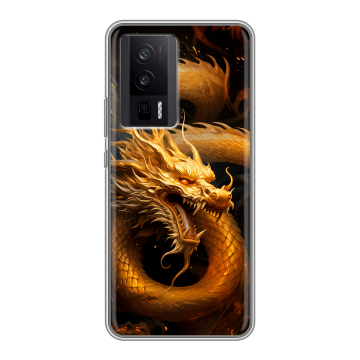 Силиконовый чехол на XIaomi Poco F5 Pro с принтом Золотой дракон