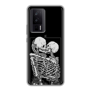 Силиконовый чехол на XIaomi Poco F5 Pro с принтом Поцелуй скелетов
