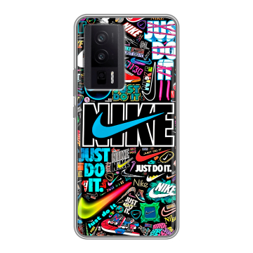 Силиконовый чехол на XIaomi Poco F5 Pro с принтом найк nike черный