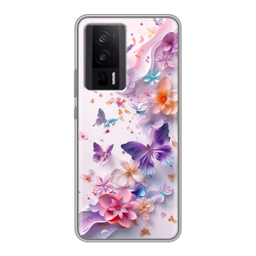 Силиконовый чехол на XIaomi Poco F5 Pro с принтом цветы бабочки
