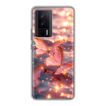 Силиконовый чехол на XIaomi Poco F5 Pro с принтом бабочки розовые Силиконовый чехол на XIaomi Poco F5 Pro с принтом бабочки розовые