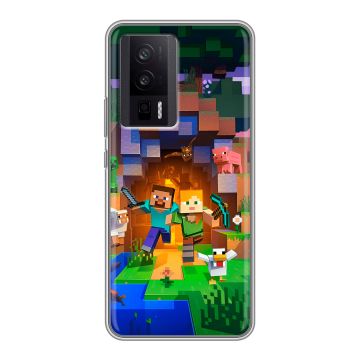 Силиконовый чехол на XIaomi Poco F5 Pro с принтом Майнкрафт Minecraft
