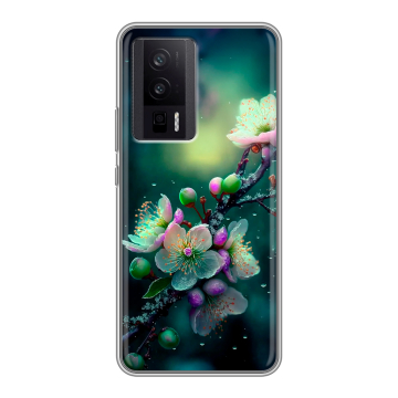 Силиконовый чехол на XIaomi Poco F5 Pro с принтом Цветы и мрамор