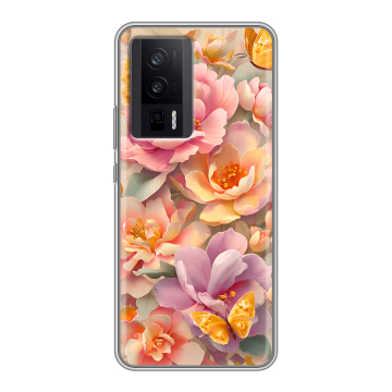 Силиконовый чехол на XIaomi Poco F5 Pro с принтом Цветы и бабочки Силиконовый чехол на XIaomi Poco F5 Pro с принтом Цветы и бабочки