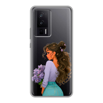 Силиконовый чехол на XIaomi Poco F5 Pro с принтом девушка цветы Силиконовый чехол на XIaomi Poco F5 Pro с принтом девушка цветы