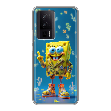 Силиконовый чехол на XIaomi Poco F5 Pro с принтом Спанч боб Спанчбоб
