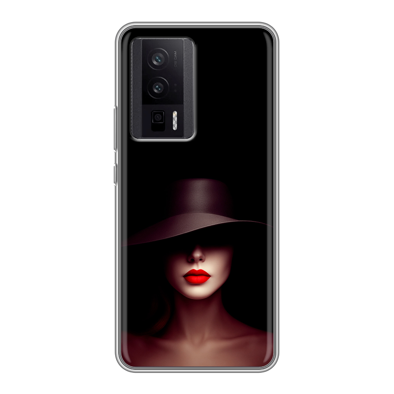 Силиконовый противоударный чехол на XIaomi Poco F5 Pro с принтом Девушка в шляпе Силиконовый противоударный чехол на XIaomi Poco F5 Pro с принтом Девушка в шляпе