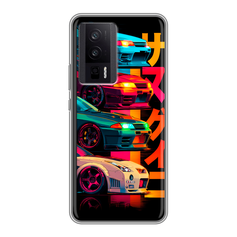 Силиконовый противоударный чехол на XIaomi Poco F5 Pro с принтом Гоночные машины Силиконовый противоударный чехол на XIaomi Poco F5 Pro с принтом Гоночные машины