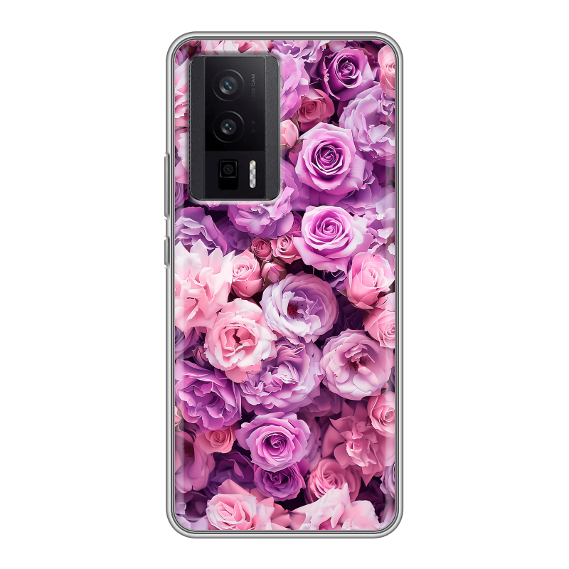 Силиконовый противоударный чехол на XIaomi Poco F5 Pro с принтом лавандовые розы Силиконовый противоударный чехол на XIaomi Poco F5 Pro с принтом лавандовые розы