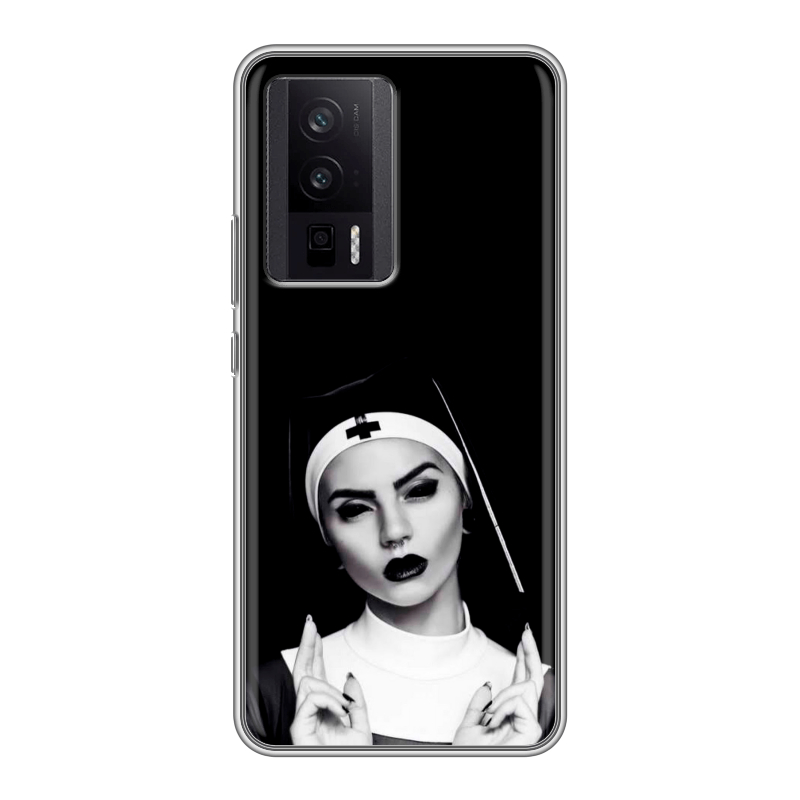 Силиконовый чехол на XIaomi Poco F5 Pro с принтом монашка Силиконовый чехол на XIaomi Poco F5 Pro с принтом монашка