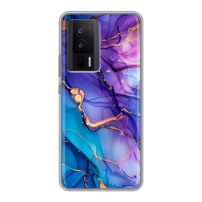 Силиконовый чехол на XIaomi Poco F5 Pro с принтом синий мрамор Силиконовый чехол на XIaomi Poco F5 Pro с принтом синий мрамор