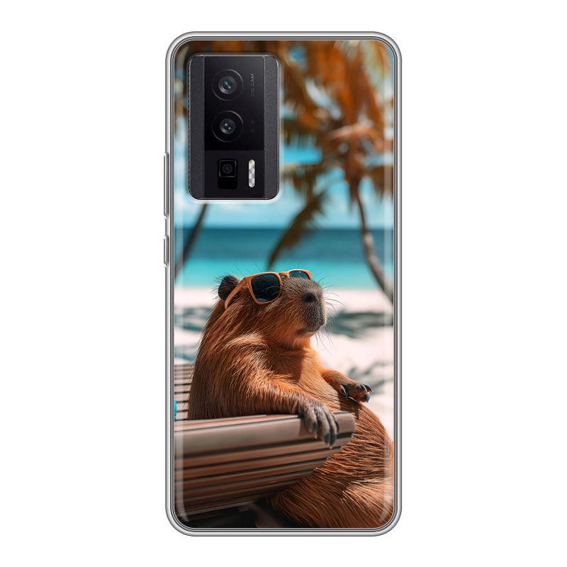 Силиконовый чехол на XIaomi Poco F5 Pro с принтом Капибара Силиконовый чехол на XIaomi Poco F5 Pro с принтом Капибара