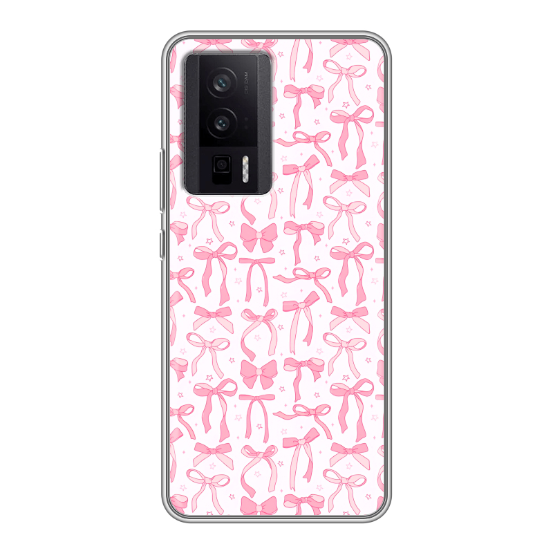 Силиконовый противоударный чехол на XIaomi Poco F5 Pro с принтом Розовые бантики Силиконовый противоударный чехол на XIaomi Poco F5 Pro с принтом Розовые бантики