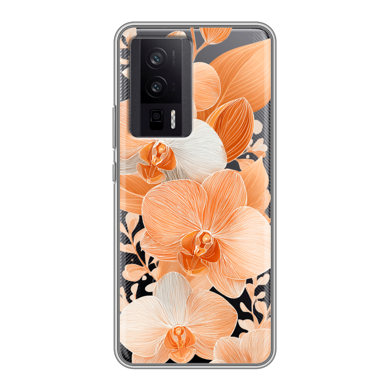Силиконовый противоударный чехол на XIaomi Poco F5 Pro с принтом Бежевые цветы Силиконовый противоударный чехол на XIaomi Poco F5 Pro с принтом Бежевые цветы
