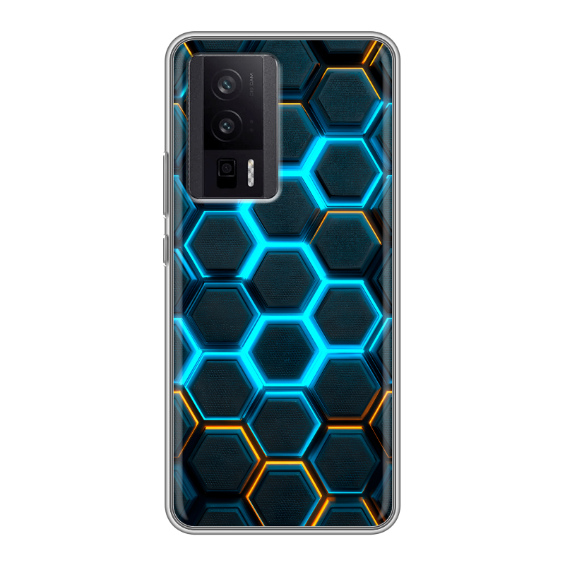 Силиконовый противоударный чехол на XIaomi Poco F5 Pro с принтом Неоновые соты Силиконовый противоударный чехол на XIaomi Poco F5 Pro с принтом Неоновые соты