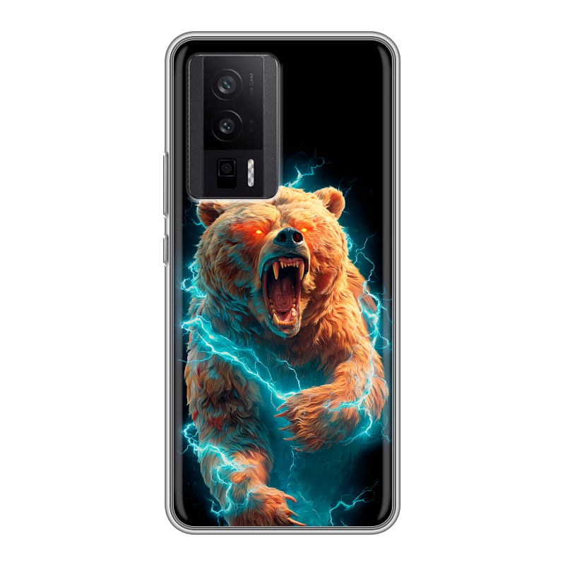 Силиконовый противоударный чехол на XIaomi Poco F5 Pro с принтом Медведь Силиконовый противоударный чехол на XIaomi Poco F5 Pro с принтом Медведь