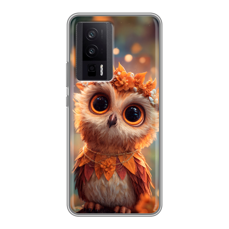 Силиконовый противоударный чехол на XIaomi Poco F5 Pro с принтом Милая сова Силиконовый противоударный чехол на XIaomi Poco F5 Pro с принтом Милая сова