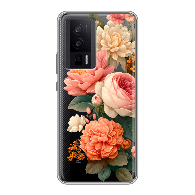 Силиконовый противоударный чехол на XIaomi Poco F5 Pro с принтом цветы Силиконовый противоударный чехол на XIaomi Poco F5 Pro с принтом цветы