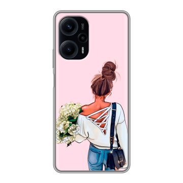 Силиконовый чехол на XIaomi Poco F5 с принтом Девушка и букет Силиконовый чехол на XIaomi Poco F5 с принтом Девушка и букет