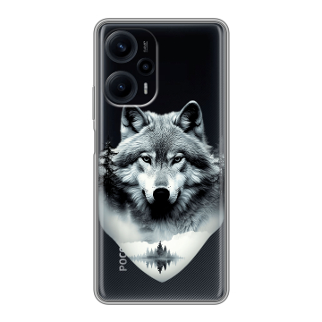 Силиконовый чехол на XIaomi Poco F5 с принтом Волк в лесу