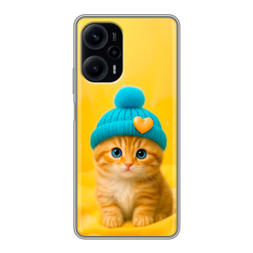 Силиконовый чехол на XIaomi Poco F5 с принтом Котенок в шапке Силиконовый чехол на XIaomi Poco F5 с принтом Котенок в шапке