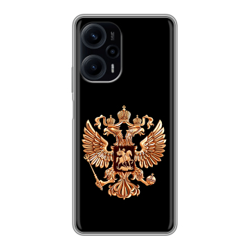 Силиконовый чехол на XIaomi Poco F5 с принтом Герб России золотой