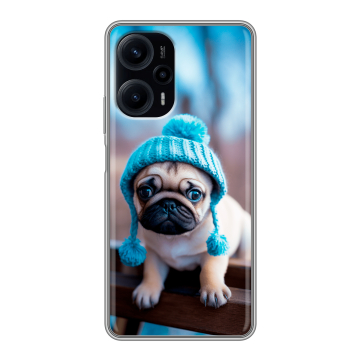 Силиконовый чехол на XIaomi Poco F5 с принтом Мопс в шапке