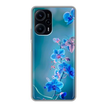 Силиконовый чехол на XIaomi Poco F5 с принтом Голубые цветы