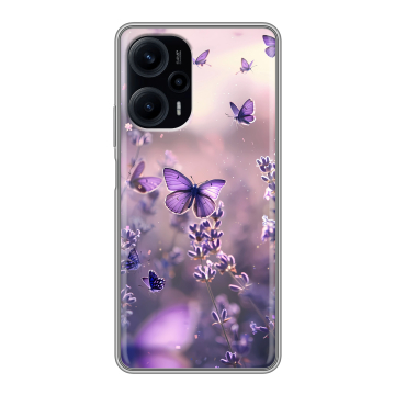 Силиконовый чехол на XIaomi Poco F5 с принтом бабочки и лаванда Силиконовый чехол на XIaomi Poco F5 с принтом бабочки и лаванда