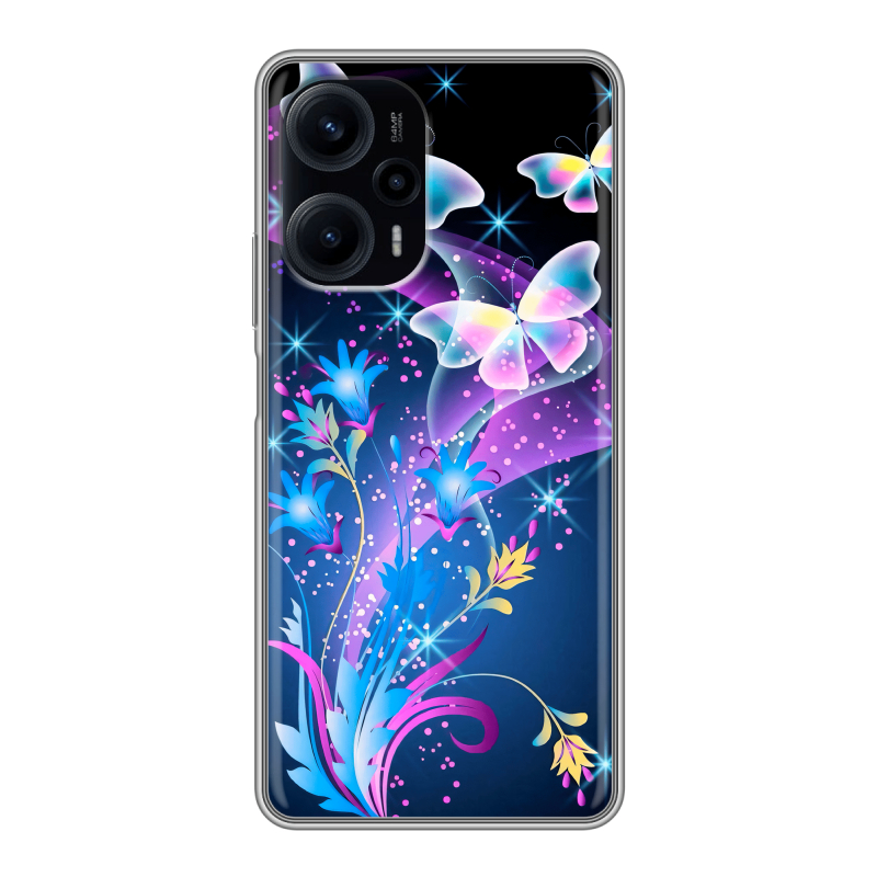 Силиконовый противоударный чехол на XIaomi Poco F5 с принтом Бабочки Силиконовый противоударный чехол на XIaomi Poco F5 с принтом Бабочки