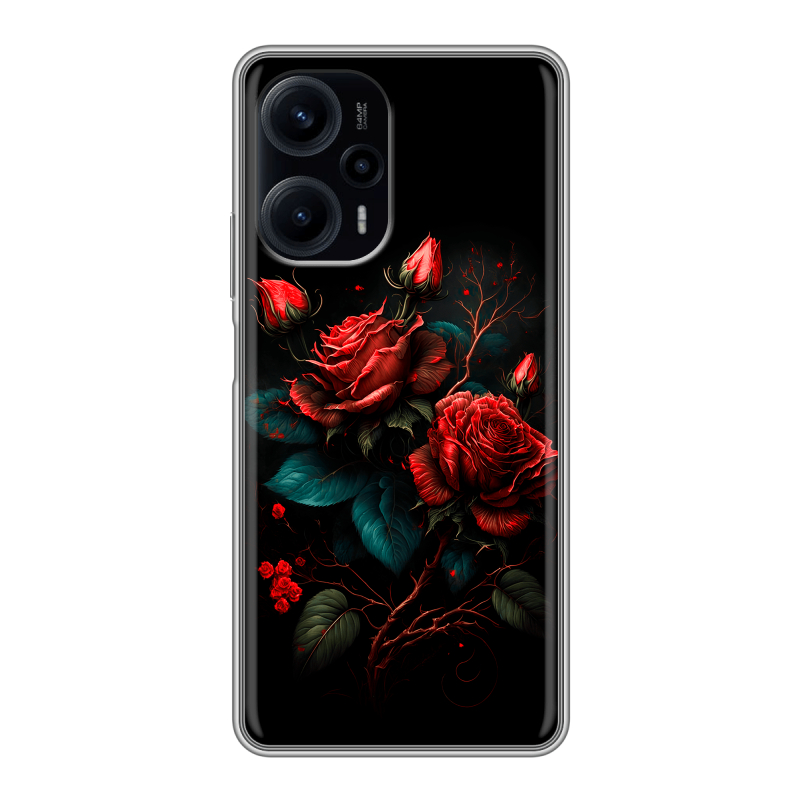 Силиконовый противоударный чехол на XIaomi Poco F5 с принтом Розы красные Силиконовый противоударный чехол на XIaomi Poco F5 с принтом Розы красные
