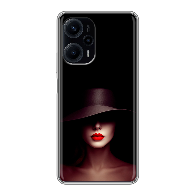 Силиконовый противоударный чехол на XIaomi Poco F5 с принтом Девушка в шляпе Силиконовый противоударный чехол на XIaomi Poco F5 с принтом Девушка в шляпе