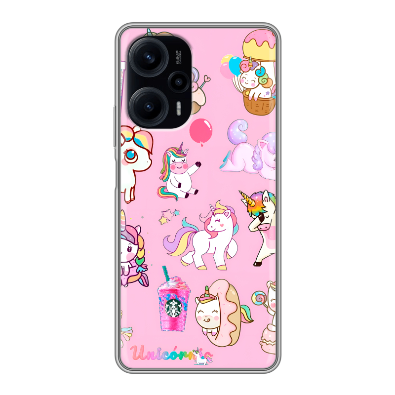 Силиконовый чехол на XIaomi Poco F5 с принтом розовые единороги Силиконовый чехол на XIaomi Poco F5 с принтом розовые единороги