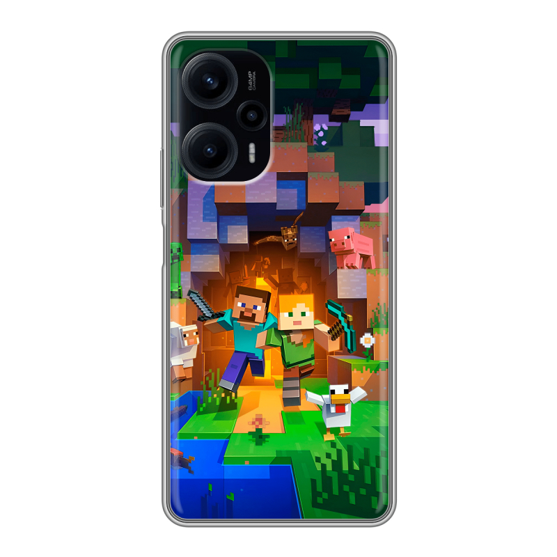 Силиконовый чехол на XIaomi Poco F5 с принтом Майнкрафт Minecraft Силиконовый чехол на XIaomi Poco F5 с принтом Майнкрафт Minecraft