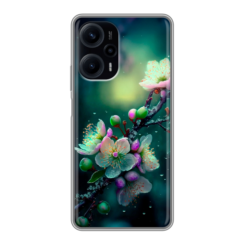 Силиконовый чехол на XIaomi Poco F5 с принтом Цветы и мрамор Силиконовый чехол на XIaomi Poco F5 с принтом Цветы и мрамор