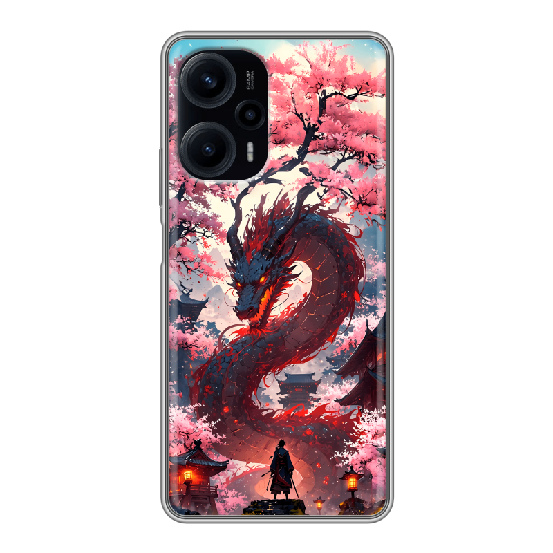 Силиконовый чехол на XIaomi Poco F5 с принтом Дракон Японский Силиконовый чехол на XIaomi Poco F5 с принтом Дракон Японский