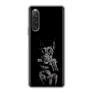 Силиконовый чехол на Sony Xperia 10 V с принтом Доберман и пистолет Силиконовый чехол на Sony Xperia 10 V с принтом Доберман и пистолет
