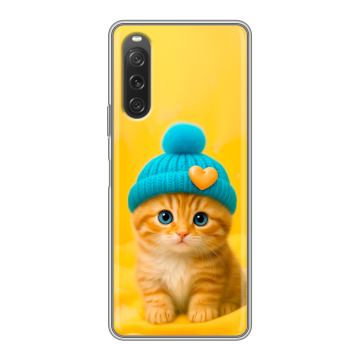 Силиконовый чехол на Sony Xperia 10 V с принтом Котенок в шапке