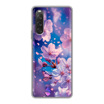 Силиконовый чехол на Sony Xperia 10 V с принтом цветы бабочки