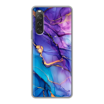 Силиконовый чехол на Sony Xperia 10 V с принтом синий мрамор