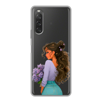 Силиконовый чехол на Sony Xperia 10 V с принтом девушка цветы Силиконовый чехол на Sony Xperia 10 V с принтом девушка цветы