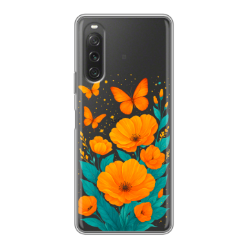 Силиконовый чехол на Sony Xperia 10 V с принтом цветы бабочки Силиконовый чехол на Sony Xperia 10 V с принтом цветы бабочки