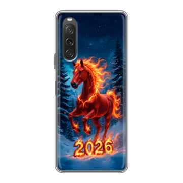 Силиконовый чехол на Sony Xperia 10 V с принтом Новый год коня Силиконовый чехол на Sony Xperia 10 V с принтом Новый год коня