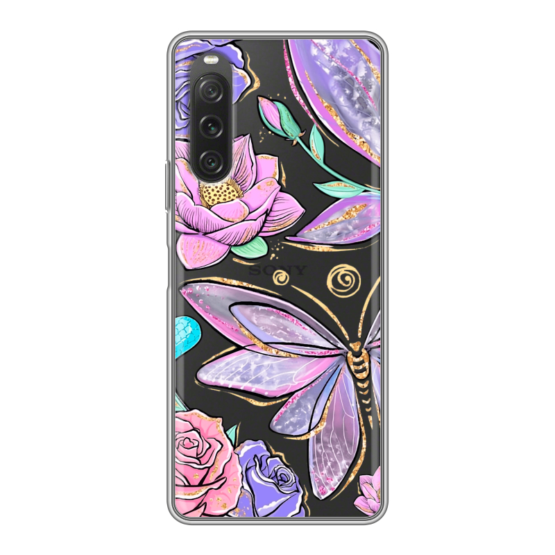 Силиконовый чехол на Sony Xperia 10 V с принтом Бабочки и цветы Силиконовый чехол на Sony Xperia 10 V с принтом Бабочки и цветы
