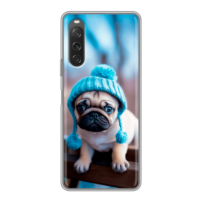 Силиконовый чехол на Sony Xperia 10 V с принтом Мопс в шапке Силиконовый чехол на Sony Xperia 10 V с принтом Мопс в шапке
