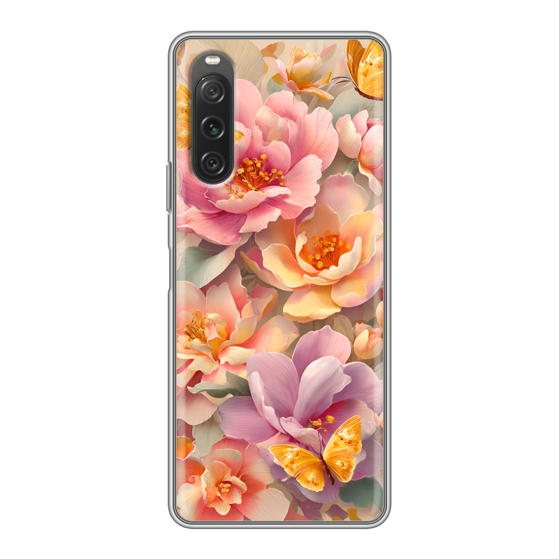 Силиконовый чехол на Sony Xperia 10 V с принтом Цветы и бабочки Силиконовый чехол на Sony Xperia 10 V с принтом Цветы и бабочки