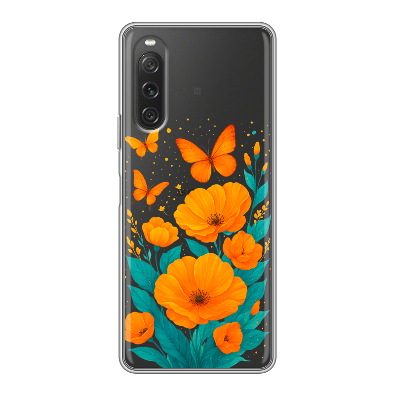 Силиконовый чехол на Sony Xperia 10 V с принтом цветы бабочки Силиконовый чехол на Sony Xperia 10 V с принтом цветы бабочки