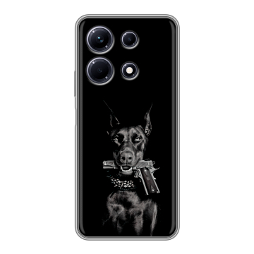 Силиконовый чехол на Infinix Note 30 с принтом Доберман и пистолет Силиконовый чехол на Infinix Note 30 с принтом Доберман и пистолет